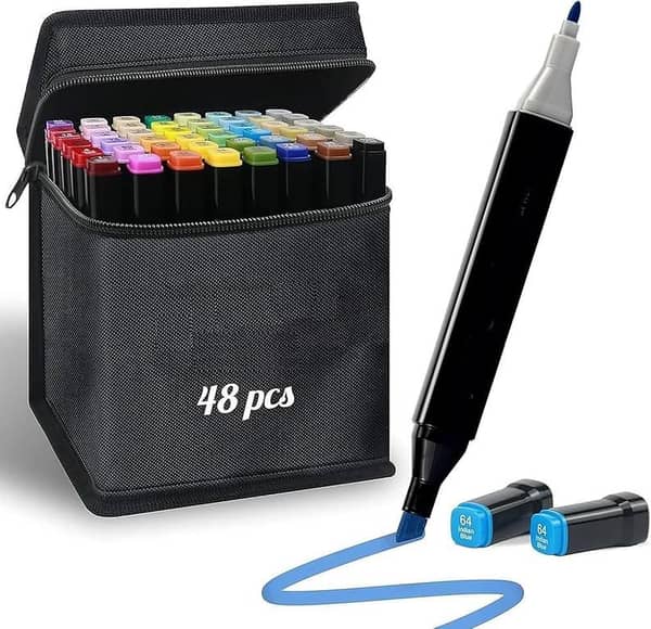 Dual Side Sketch Markers - PMP 12 to 80 Color Alcohol Markers with Dual Tips (Brush + Chisel) for Sketching, Coloring and Drawing