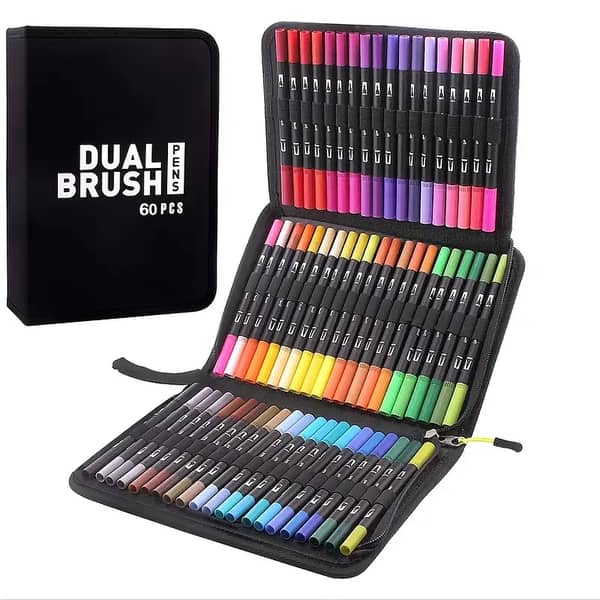 Dual Tip Brush Art Markers, 60-Color Set with Fine and Flexible Brush Tips