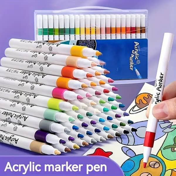 Acrylic Paint Markers for Adults and Beginners – Fine Point, Washable Plastic Body, Permanent on Various Surfaces (Rock, Wood, Glass, Fabric, Ceramic, Stone) – Ideal Gift