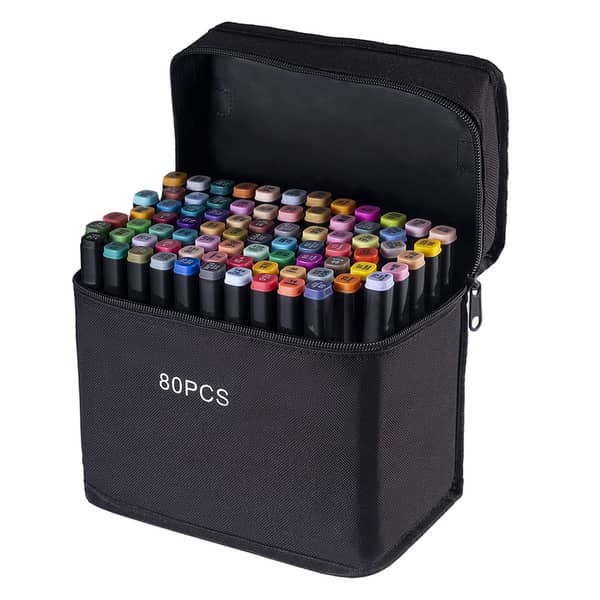 PMP Dual Tip Alcohol-Based Markers Set for Sketching and Coloring (12/24/36/48/60/80 pieces) Twin Headed Tips