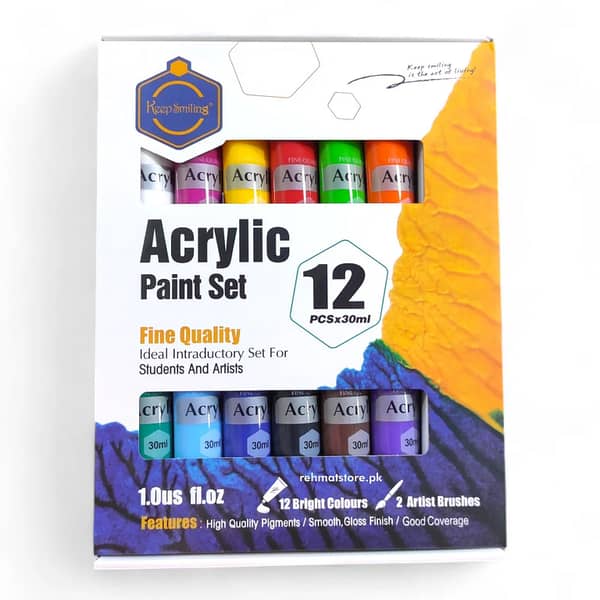 Acrylic Color Paints Set — 24/12/6 Tubes for Canvas, Board & Sketchbook (Professional Artist Quality)