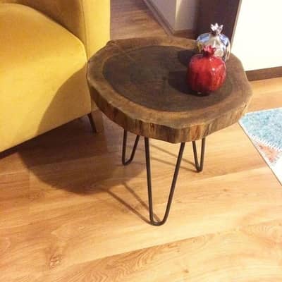 Premium Billet Wooden Log Hairpin Table - Natural Tree Trunk Bedside