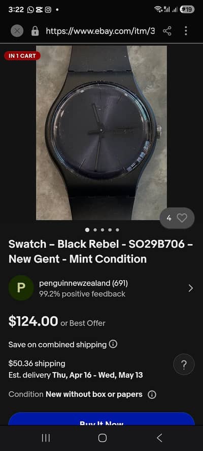 Swatch – Black Rebel - SO29B706 – New Gent - Mint Condition