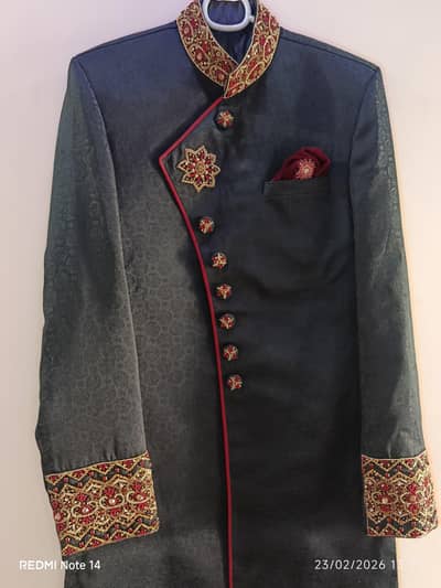 Black Wedding Sherwani with Kulla – One Time Used