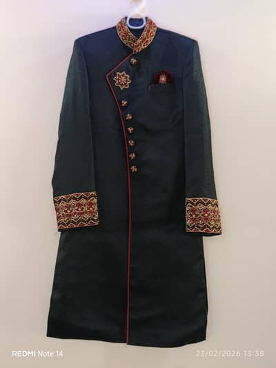 Black Wedding Sherwani with Kulla – One Time Used