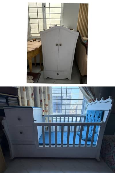 Baby cot with Polish & Matching Cupboard | kids bed | kids crib coat