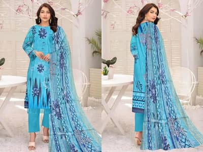 3Pcs Lawn Suit Blue – Unstitched – Summer Collection