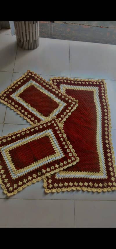 Handmade Crochet 3-Piece Mat Set – for center table and side tables. . .