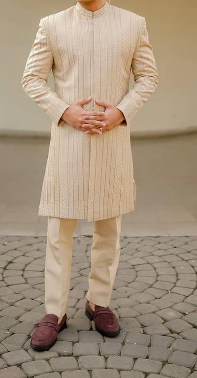 Skin color sherwani from republic by omer farooq