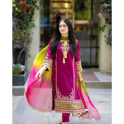 3 pcs womens Unstich Embroidered Suit