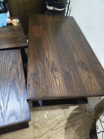 Wooden  Table with Side Shelves – Dark Brown