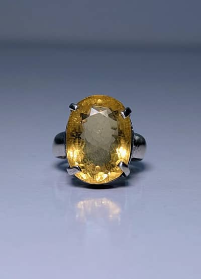 Natural Pukhraj Silver Ring