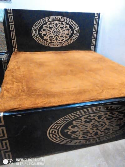 Deco Double bed with dresser mirror and side tables with led lights