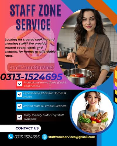 Cook & Chef / maid / Helper / Babysitter/ nannies/ Driver providing