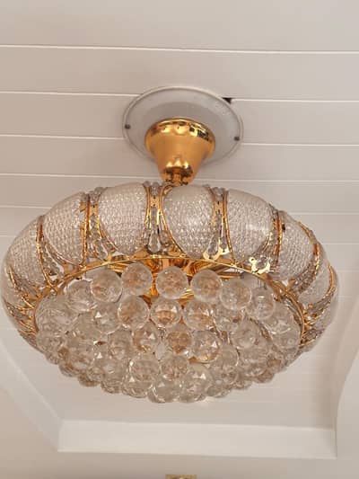 Elegant Crystal Chandelier – Golden Finish (Ceiling Light)
