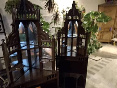 pair of antique teak wood  cornor shelves