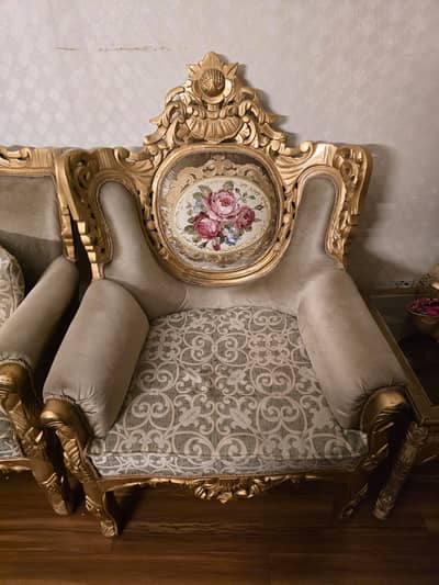 Golden wooden sofa set