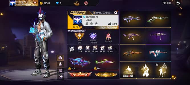 Free///Fire///id/// Level//70//For sale 1 lakh 20k  ki //id// 10k main