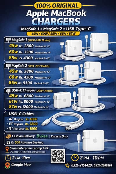 100% Original Macbook,Dell,Hp,Lenovo Normal & Type C laptop Charger