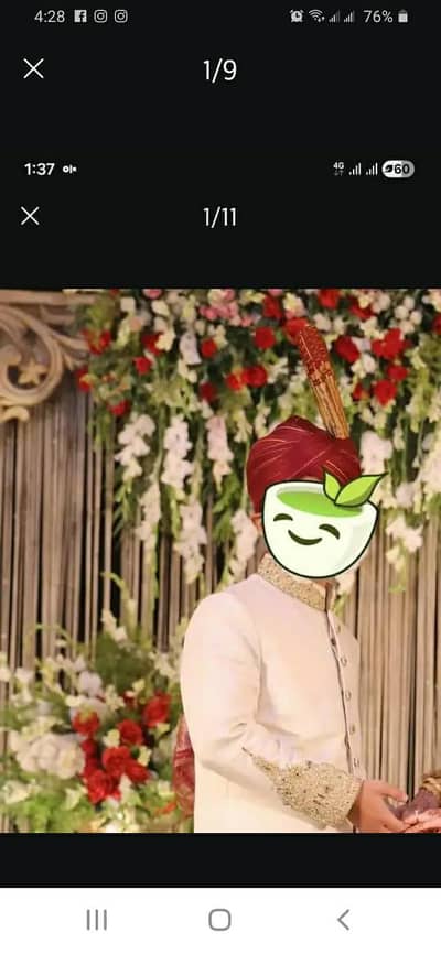 Sherwani for sale with kulla/khussa  jst like new  no damage low price