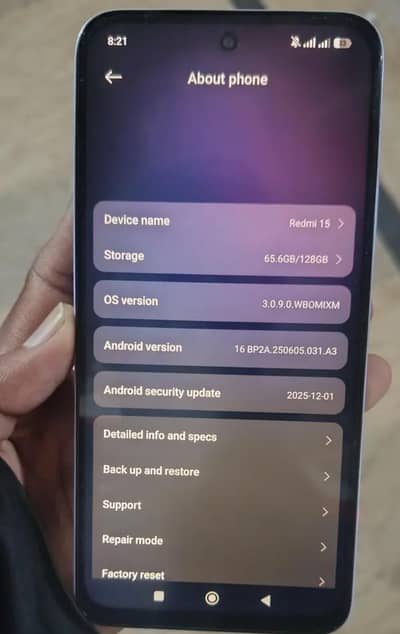 Redmi 15 8GB+4GB RAM 128GB Complete Box charger condition 10.10