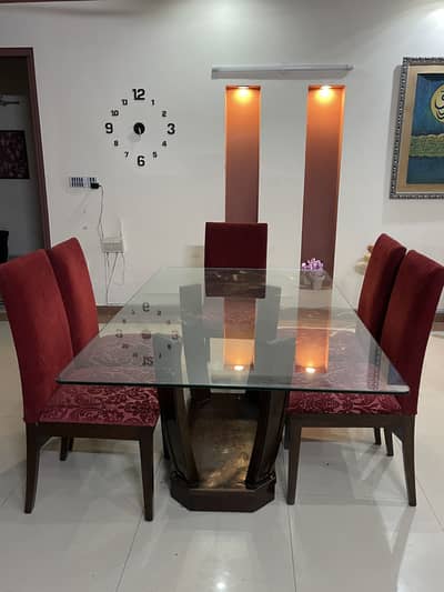 6 Seater Dining Table with Glass Top – Excellent Condition