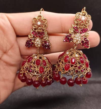 Royal Ruby Floral Jhumka Earrings
