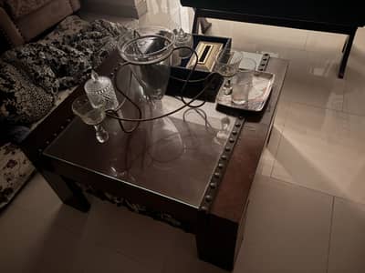 Elegant Solid Wood Center Table with Glass Top – Excellent Condition