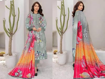 3 Pcs Women's Unstitched Printed Suit