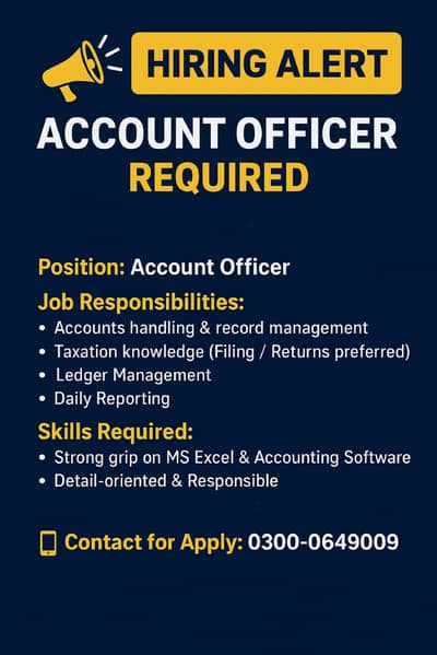 Tax Officer Required – Experienced in Income Tax & Sales Tax