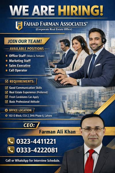 Now Hiring – Fahad Farman Associates® (DHA Lahore)