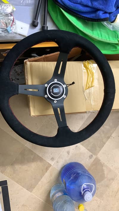 Sport Racing Steering Wheel – Flat Bottom Foam Grip + BMW Hub