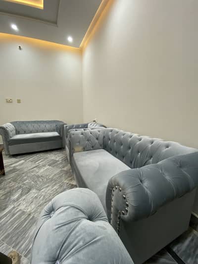 Luxurious Light Gray Tufted Sofa Set - Like New Condition