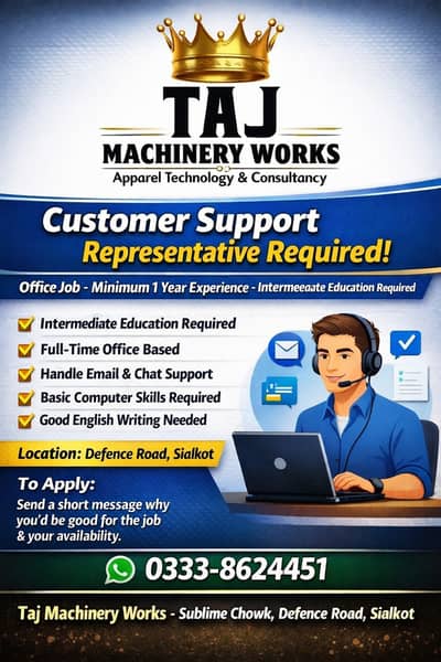 Customer Support Representative Required – Office Job