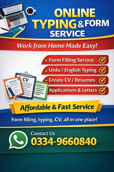 Online Typing, Form Filling & CV Making Services (WhatsApp)