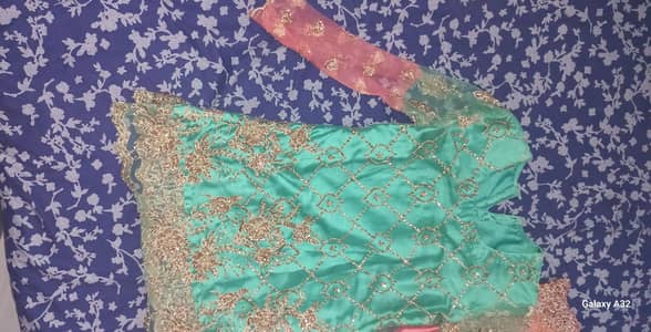 Elegant Fancy Girls Dress – Green & Pink with Heavy Embroidery