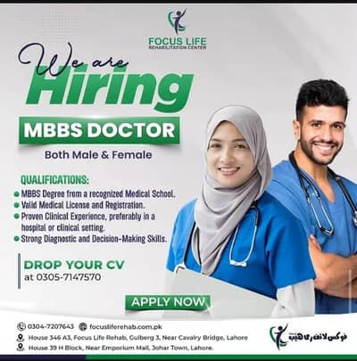 Focus Life Rehab is Hiring Mbbs Doctor