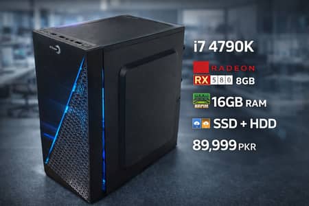 Clean Gaming Pc-I7 4790K Rx 580 8gb 16gb ram ssd+hdd 600w 80+ psu