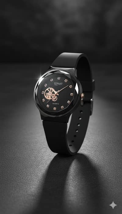 Luxury Black Quartz Watch for Women – Elegant Diamond Dial & Silicone