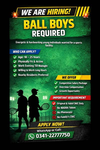 We’re Hiring Ball Boys – Apply Now!