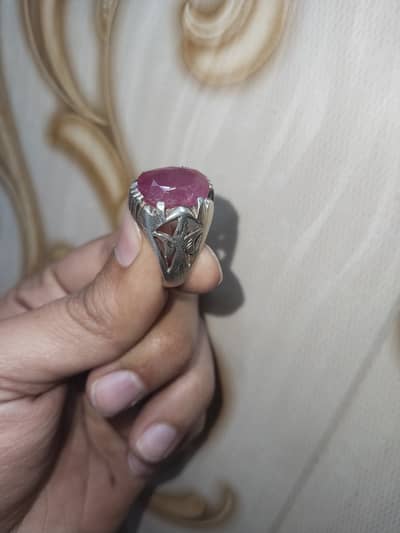 Silver Chandi Ring with Big size Natural Ruby Stone Wazan 10.260 gram