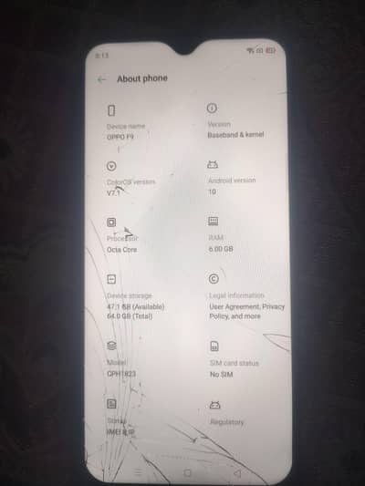 Oppo F9 Non PTA 6/64GB Screen Broken Panel Ok