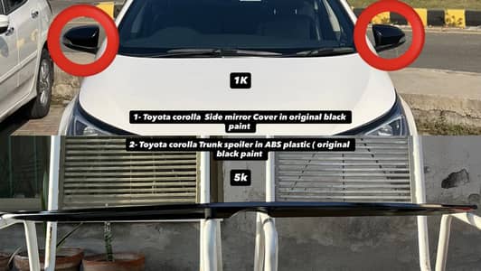 Toyota Side mirror cover & Trunk Spoiler ( Both Original Black Paint )