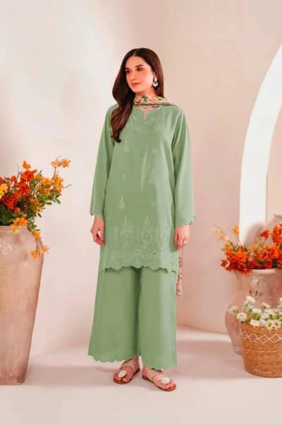 3 pcs women's unstitched chikankari Embroidered suit