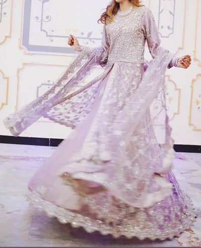 Elegant Lavender Party Wear Maxi with matha patti dupatta- 1 Time Used