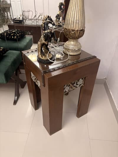 Solid Wood Centre Table Set with 2 Side Tables - Glass Top