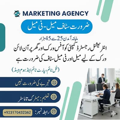 Marketing Agency Staff Required - Male/Female (Office & Home Based)