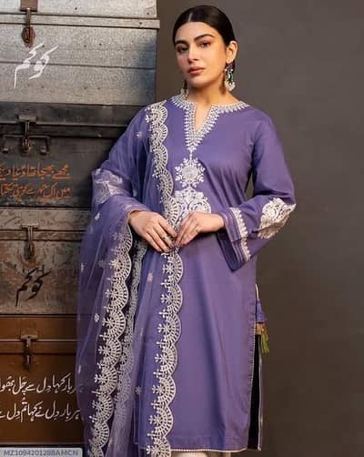 3 pcs women's unstiched embroidered suit