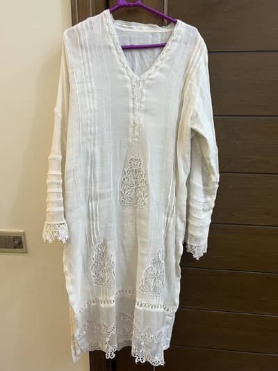 White cotton net shirt & dupatta