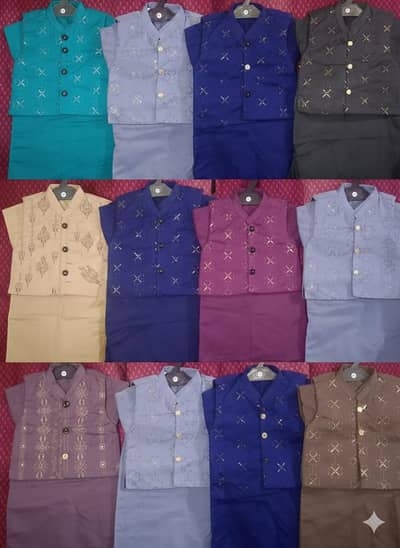 بچوں کا 3 پیس شلوار قمیض سوٹ بمعہ ویسٹ کوٹ